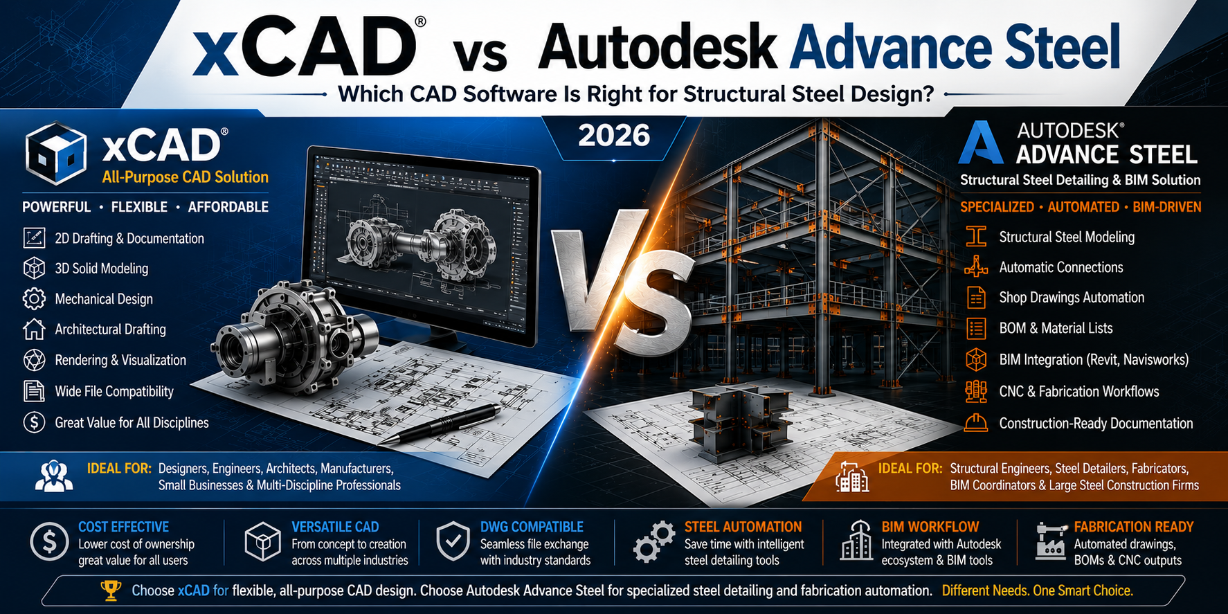 xCAD vs Autodesk Advance Steel: Complete Comparison Guide